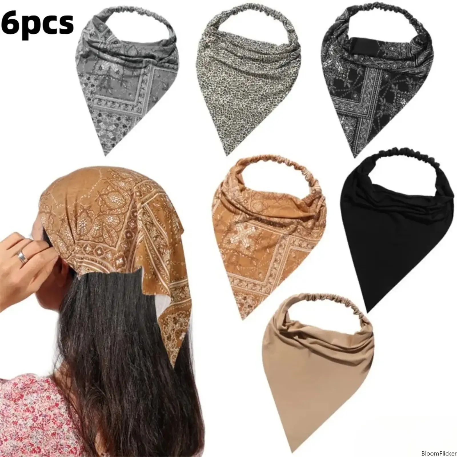 6pcs Hair Bandana for Women Hair Scarf Headband Bandana Double Layer Triangle Head Kerchief Boho Hair Band,summerwins