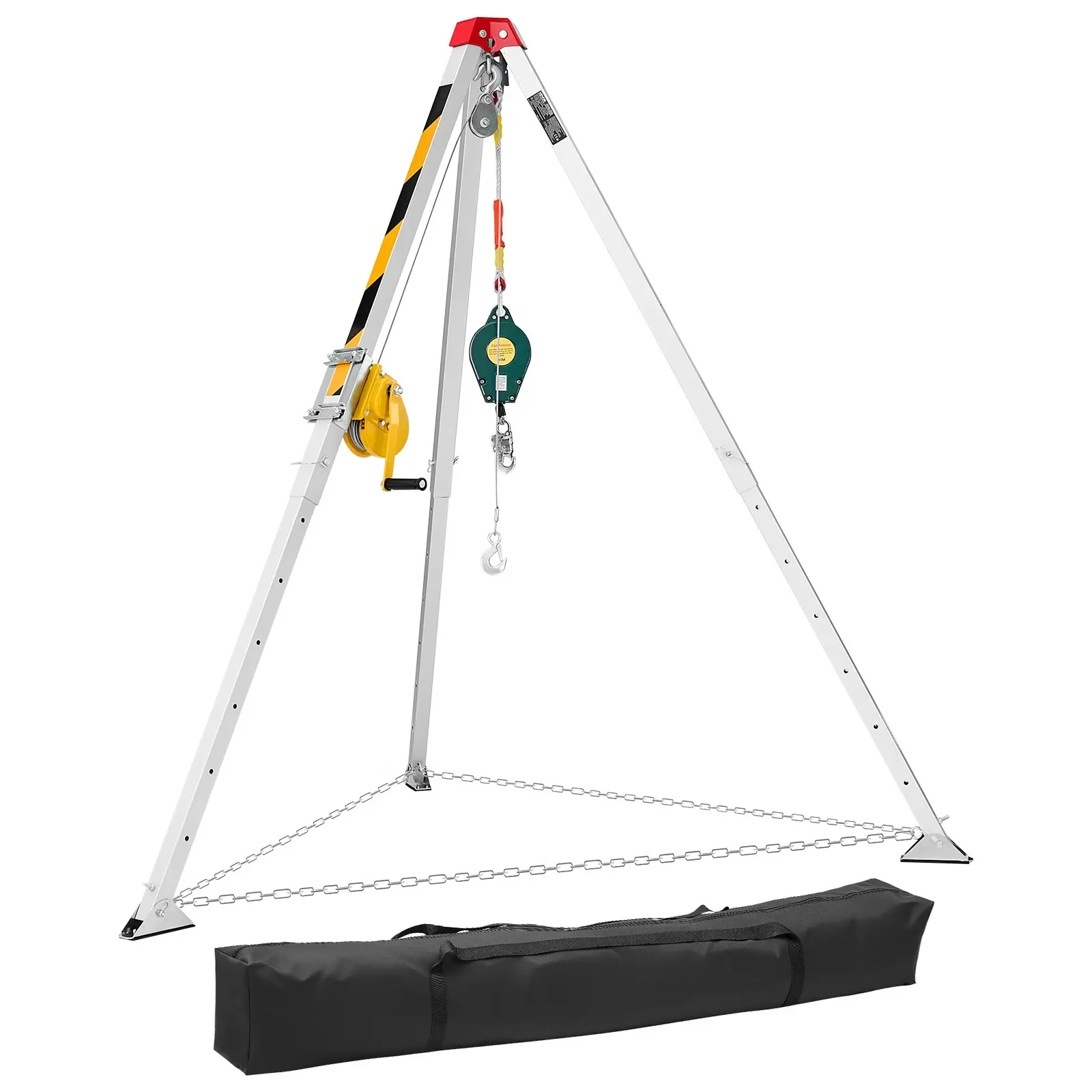 Confined Space Tripod Kit, Heavy Duty Rescue Tripod Lifting Hoist 1200 lbs Winch, 4.1 ft Adjustable Legs, 98.5 ft Cable Portable Kit, 32.8 ft Fall Protection, 4.40-7.05 ft Working Height