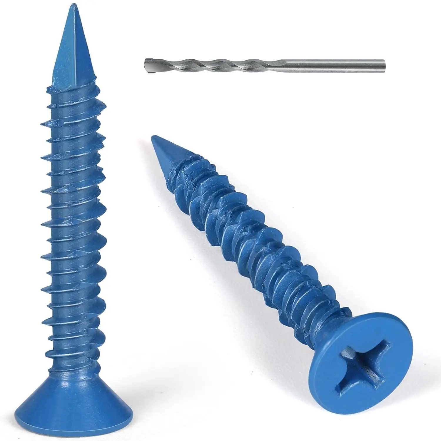 3/16 x /4 Inch 90 count Concrete Screws, Flat  Screws Anchor with Drill Bit, for Masonry, Block, Brick, Cement, Stacoo,  Point