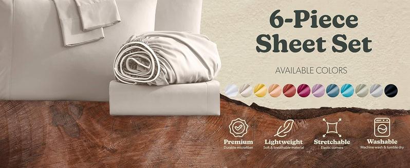 Deep Queen Sheets Sets - Fits Mattress 18-24 Inches Deep - Deep Sheets - 6 Piece Queen Size - Grey