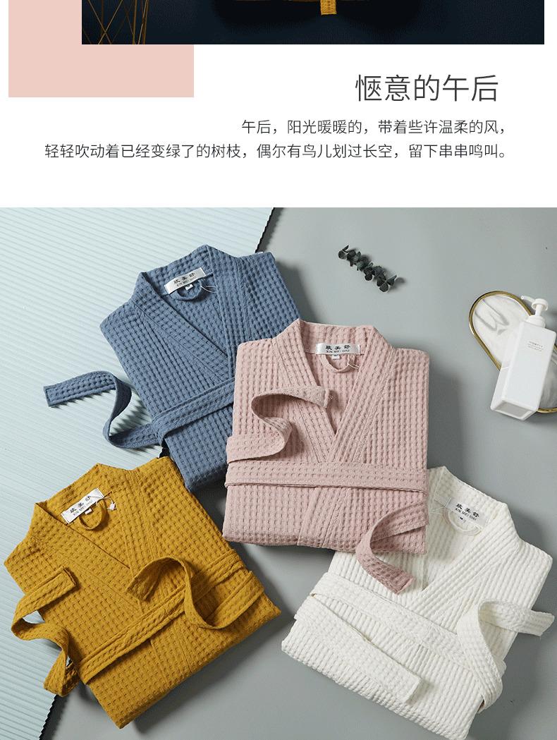 In-stock pure cotton bathrobe, thin spring/summer long waffle robe for hotels and beauty salons, available for direct shipping