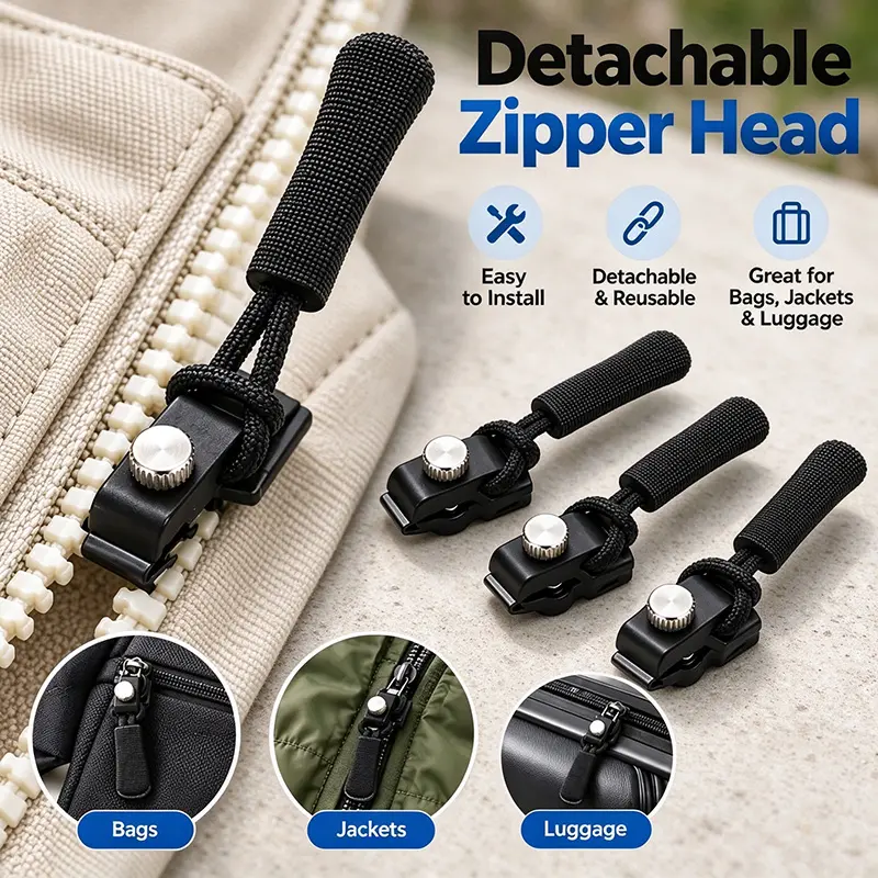 15pcs universal zipper repair kit, 3 sizes detachable zipper pull replacement, tool free no sew quick fix zipper slider for jacket backpack luggage shoes