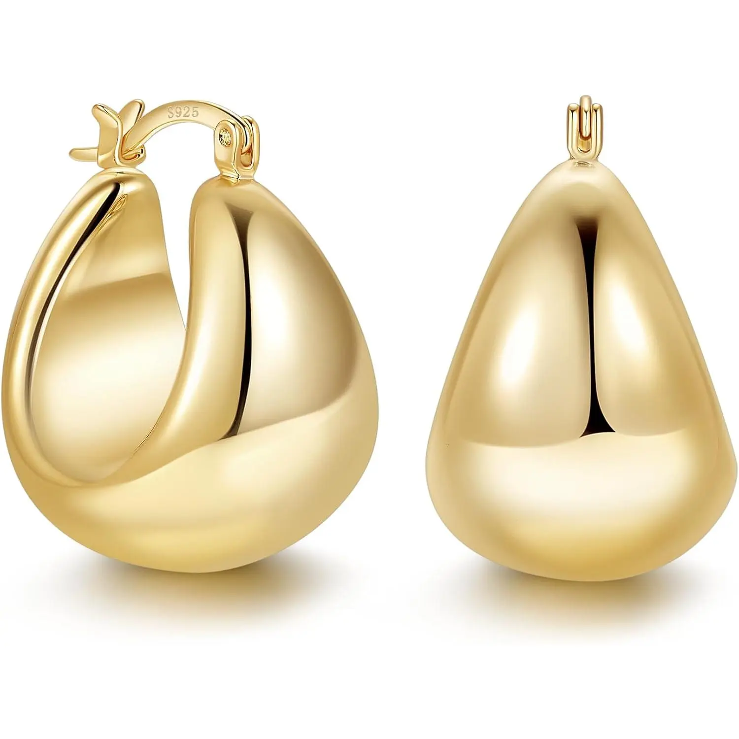 Gold Hoop Earrings for Women, 925 Sterling Silver Chunky Hoop Earrings Hypoallergenic Lightweight 14K Gold Plated Thick Gold Hoops for Women 22mm 26mm