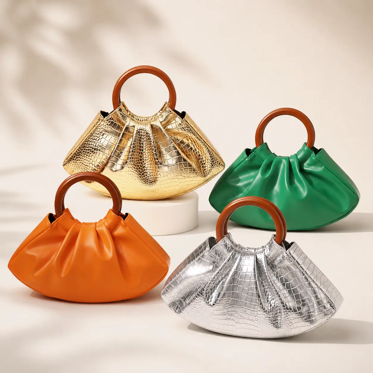 Elegant Pleated Cloud Bag For Women Soft Shell Shape Daily Wear PU Handbag With Magnetic Snap Cozy Chic Top Handle Evening Purse Cute Croc Texture Shoulder Bag Trendy Summer Essential