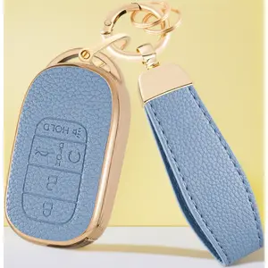 Soft TPU for Honda Key Fob Cover with Keychain, Leather Texture Key Case Shell Full Protection for Accord Civic HR-V CR-V Pilot Touring Accessories, 2021-2026, Blue