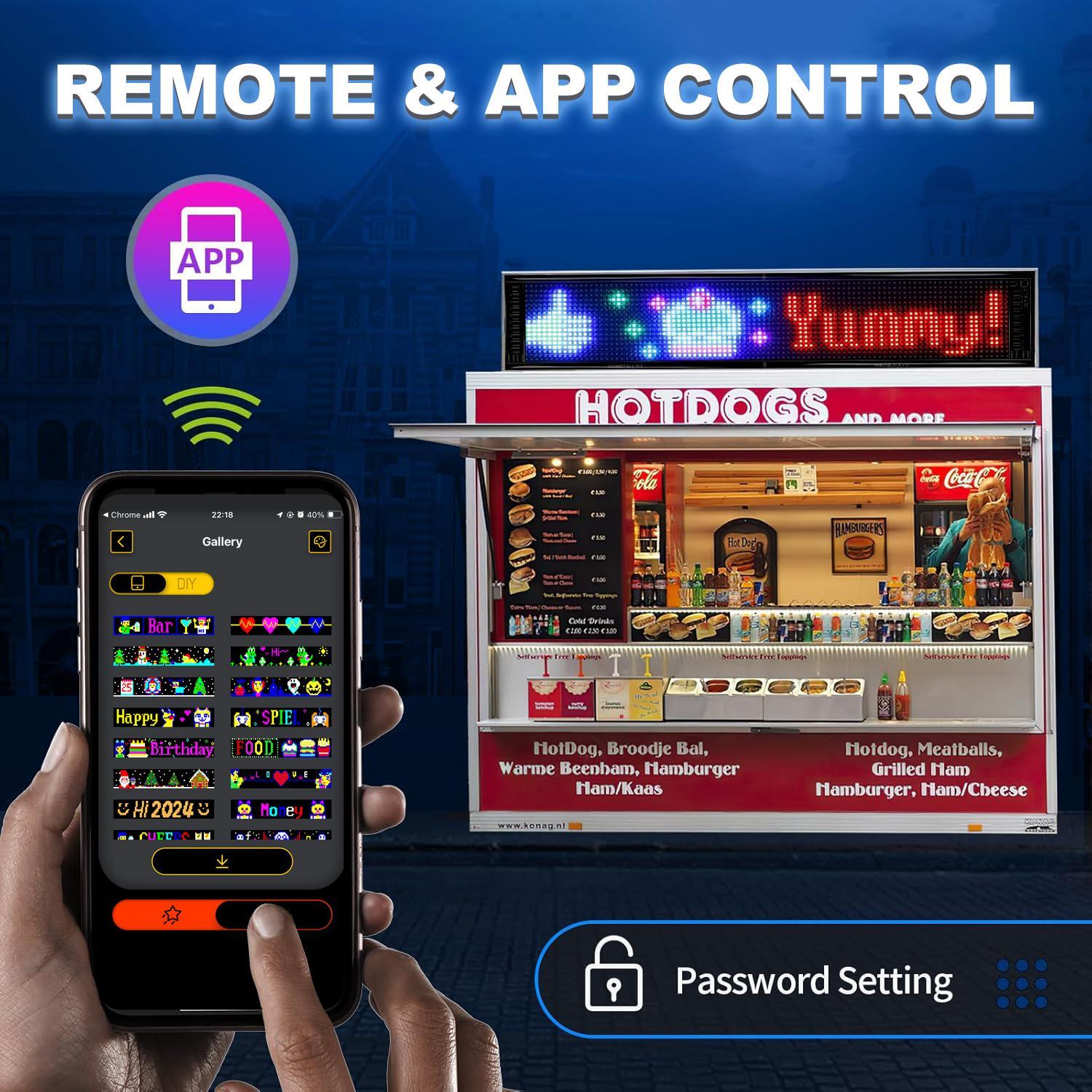 Programmable LED Sign, 1 Set Flexible Loop Playback LED Store Sign with Remote Control & APP Control, Scrolling Custom Text Pattern Animation DIY Digital LED Display