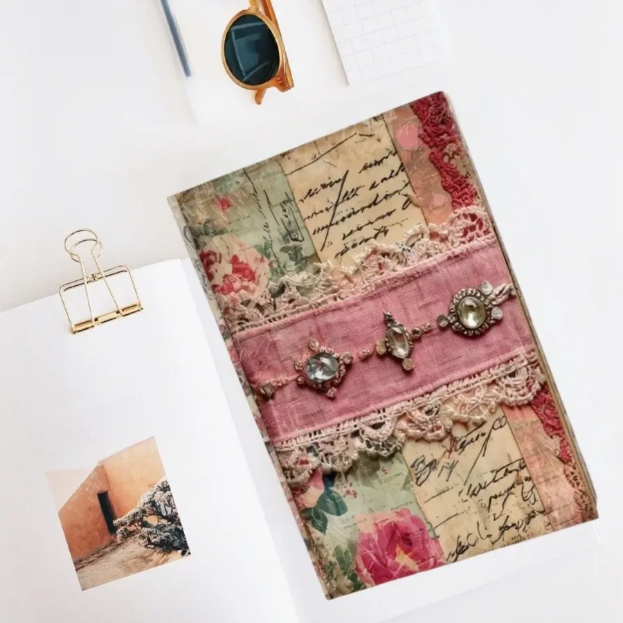 A5 Size Notebook with Old Lace Patterns, 96 Pages Non-Repeating, Ideal for Diary, Hand Craft, Birthday Gift, Travel, Art, Sketchbook