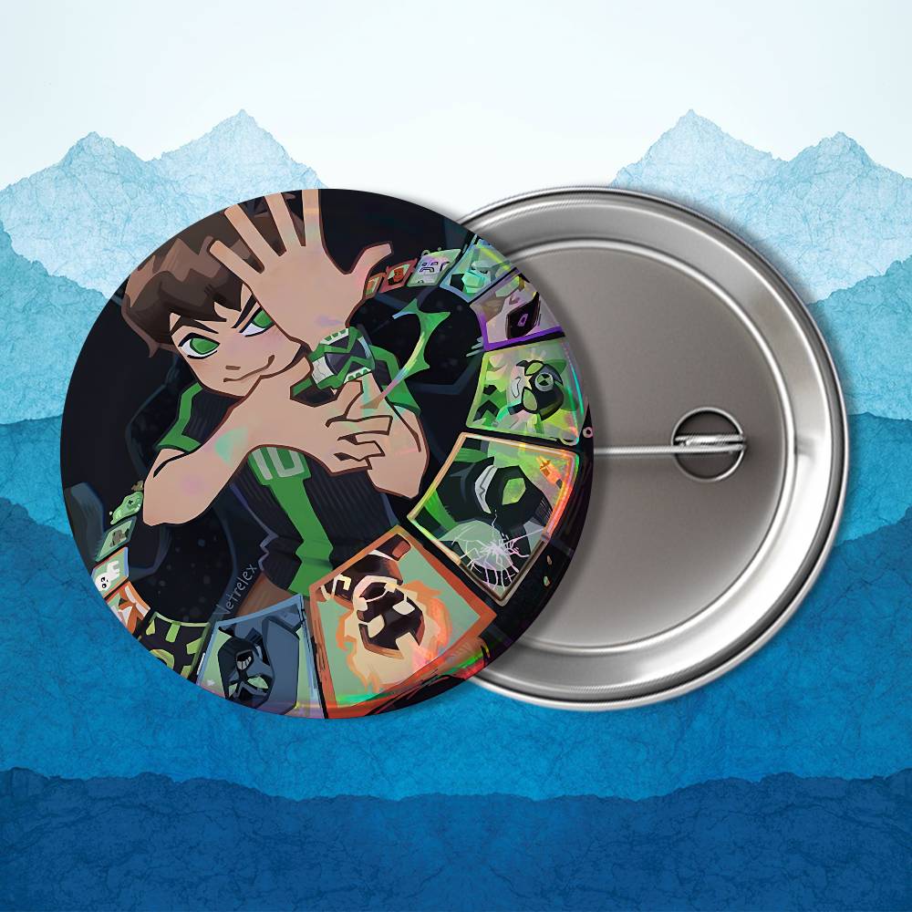 Art Alien Force B-Ben 10 Cool Round Exquisite Badge Brooches Creative Pins For Clothes Hat Backpack Gift Accessories