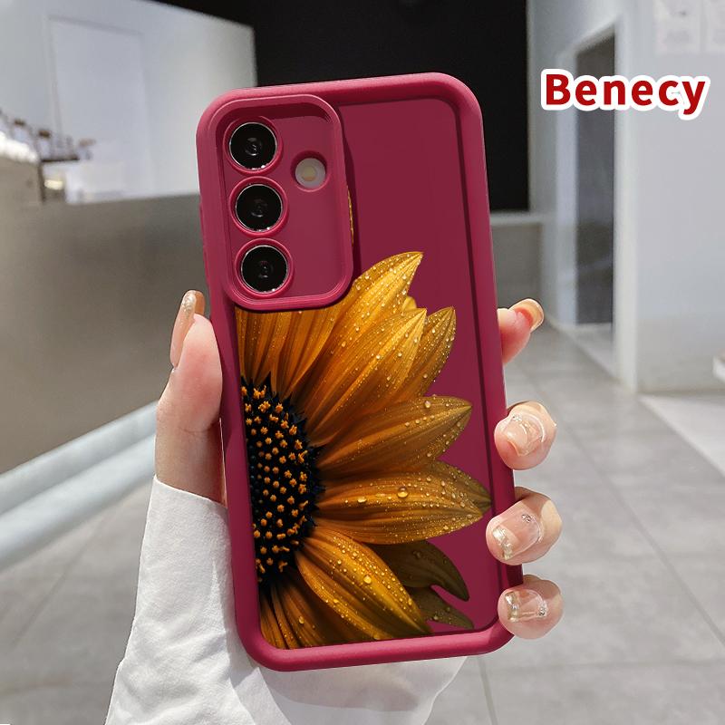 Phone Case Compatible with Samsung Galaxy S26 S23 Ultra S24 Plus S25 S22 Sunflower with Dew Full Body Protection Shockproof Soft Silicone Cover
