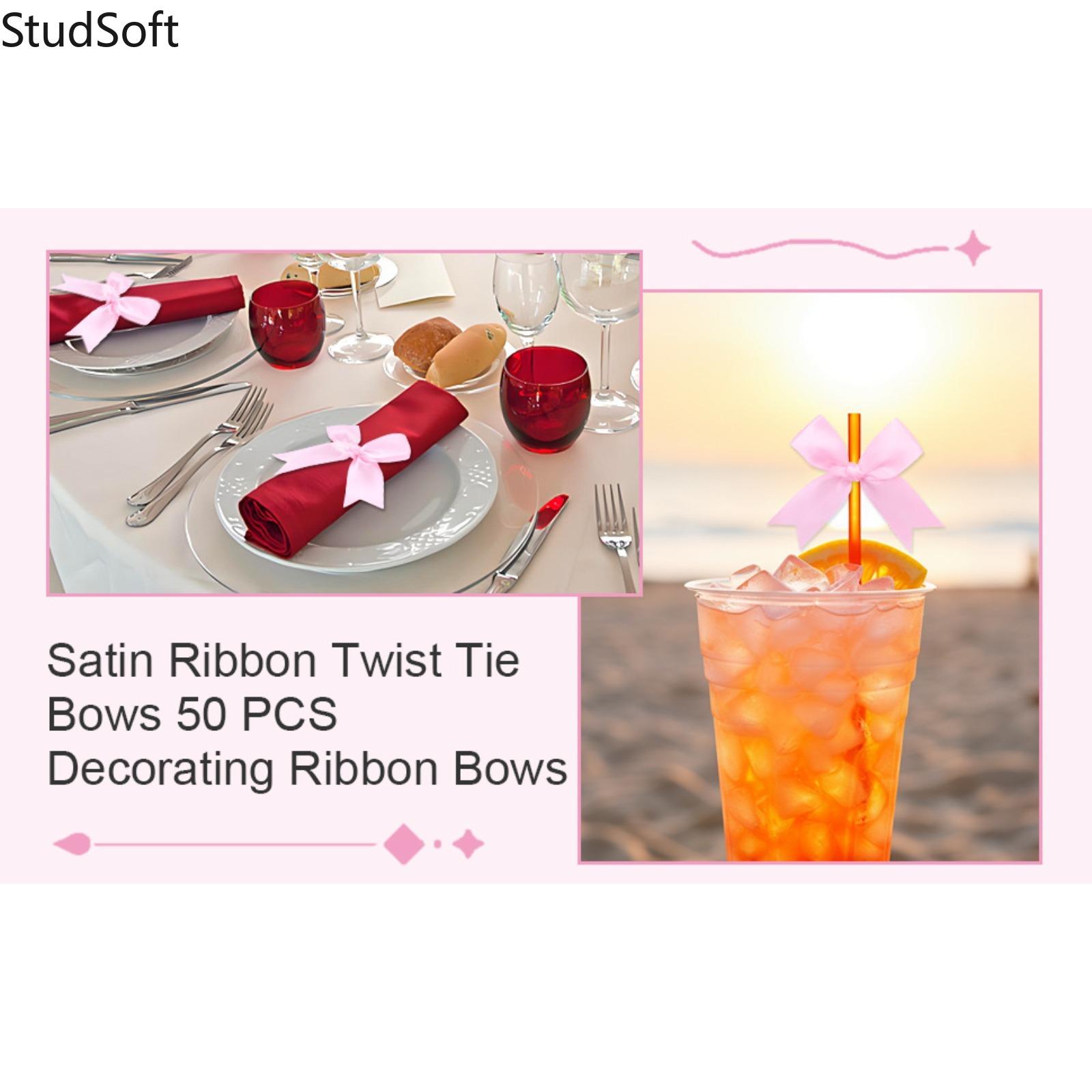 50 Pack Pink Satin Ribbon Bows, Self-Adhesive Mini Gift Bows Set for DIY Crafts Gift Wrapping