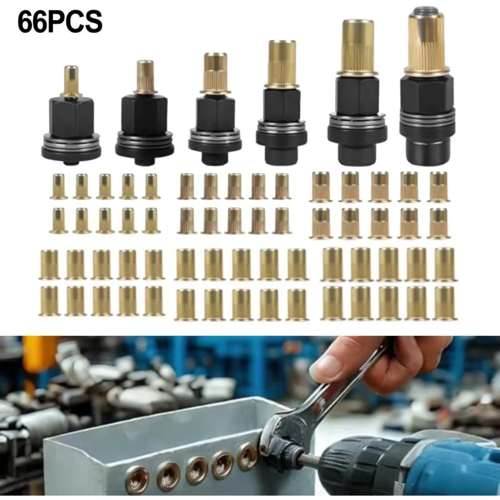 6 Pieces Rivet Nut Pliers Tool Set with 60pcs Insert Nuts Assortment Kit, M3-M10 Sizes Available, Hand Rivnut Tool for Metal Plates, Agricultural Machinery Assembly and Equipment Modification Installation Work