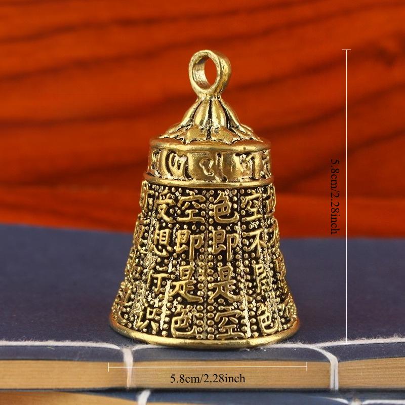 Vintage Brass Bell Keychain Om Mani Padme Hum Engraved Lucky Buddhist Amulet Creative Feng Shui Decor for Men Women Bag Purse Backpack Hanging Ornament Craft Gift