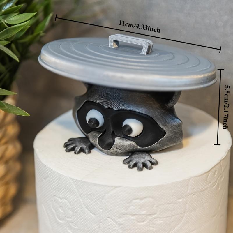 3D Printed Raccoon Toilet Paper Holder in Plastic, Whimsical Cartoon Design with Dustproof Lid, Standalone Bathroom Decor for Humor Lovers