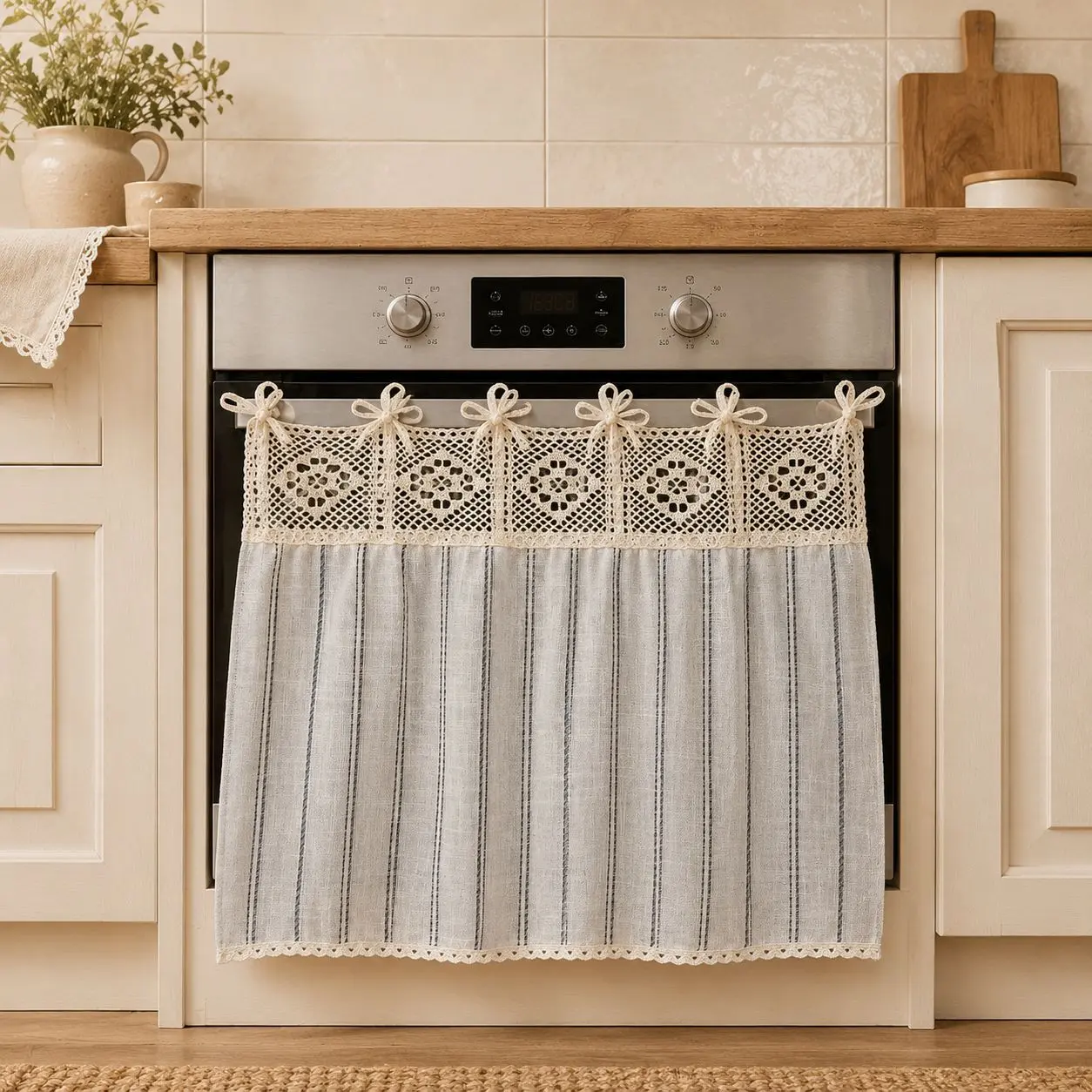 Kitchen Appliance Skirt & Sink Curtain Cover – Pleated Ribbon Bow Ensemble & Rustic Concealment Valance, Viral TikTok Kitchen Aesthetic & Farmhouse Core Trend, Clutter-Hiding Easy Install Accessory for Family Kitchen Organization, Farmhouse Cottage Decor