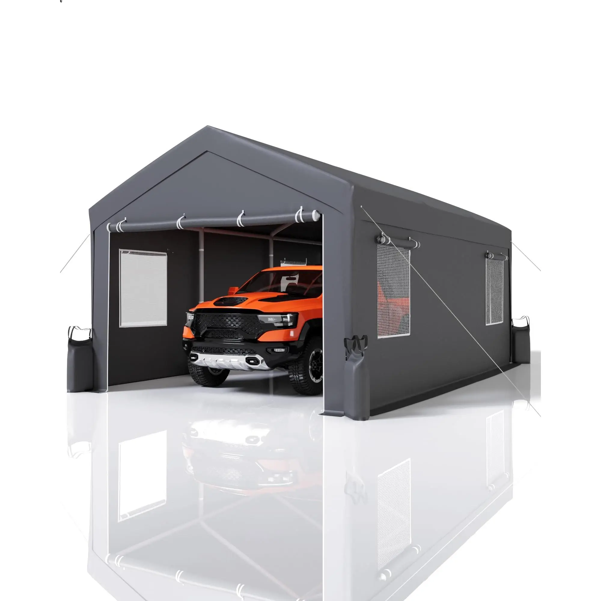 Heavy-Duty Portable Carport Garage – 20'x10'x11', Canopy Top, Reinforced Structure, Roll-Up Doors, Side Windows, Outdoor Storage for Cars, Trucks, Boats, Events – Gray