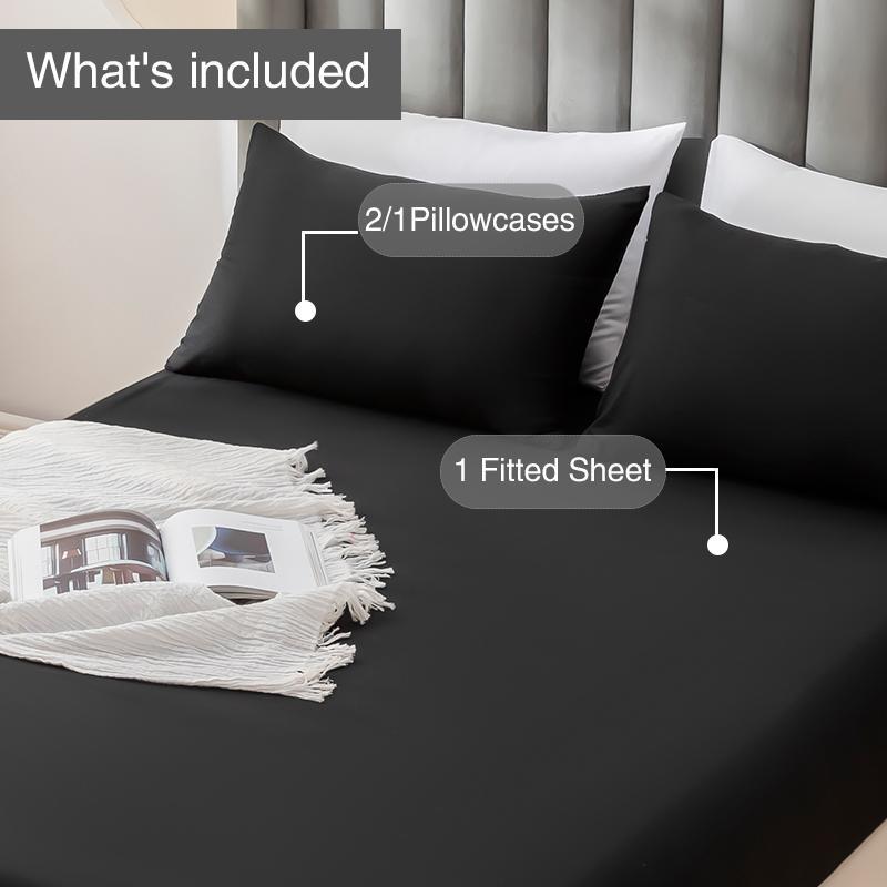 Solid Color Fitted Sheet Set, 2/3 Counts/set Including 1 Count Fitted Sheet & 1/2 Counts Pillowcase, Soft Comfortable Bedding Set for Home Bedroom