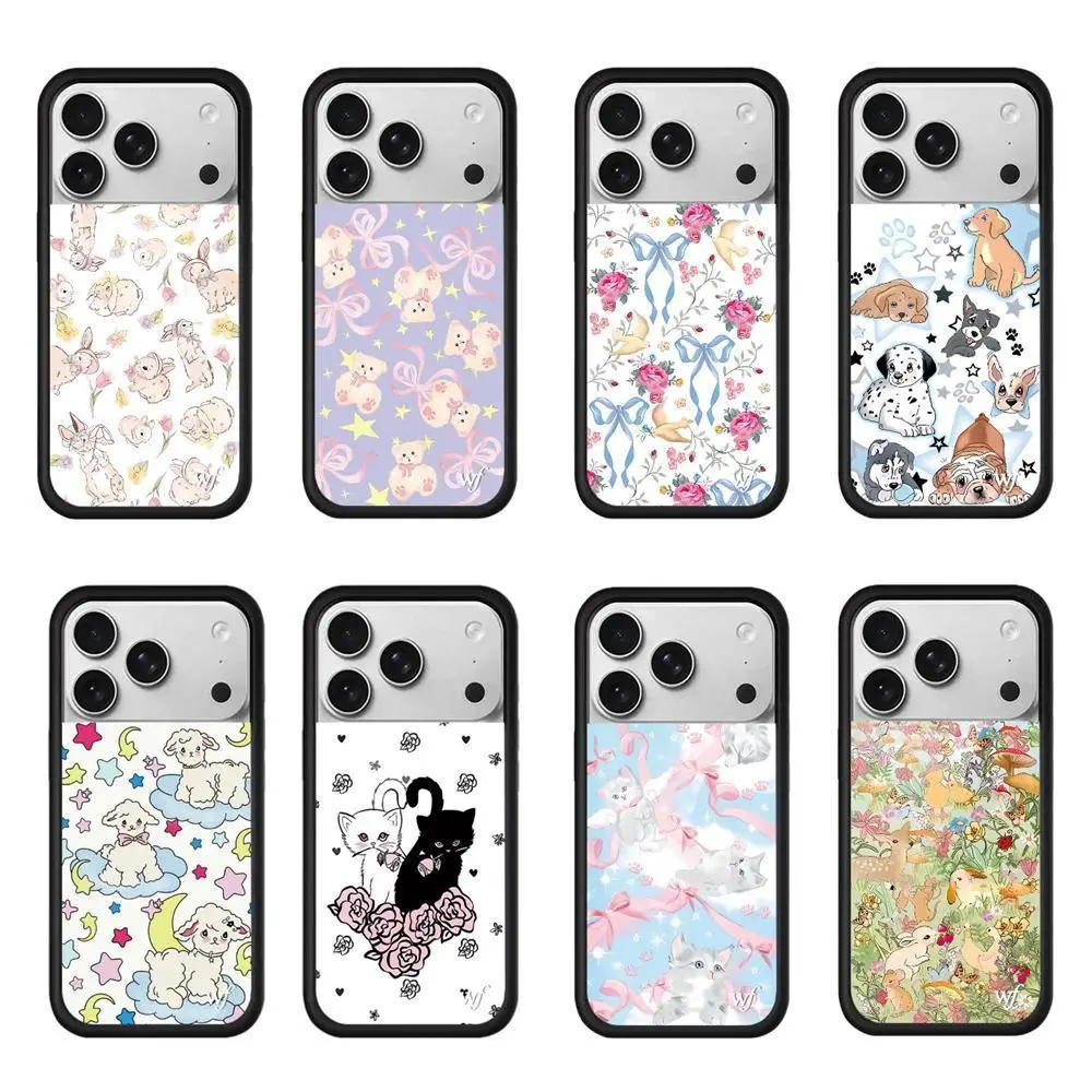 3D Wildflower Animal Phone Case for iPhone Series (12,13,13 Pro,14,15,16,16 Plus,17 Pro Max) - Tough, Artistic INS Cartoon Design with Cute Rabbit,Puppy,Kitten,Lamb,Pigeon - Mobile Accessory, Flowers
