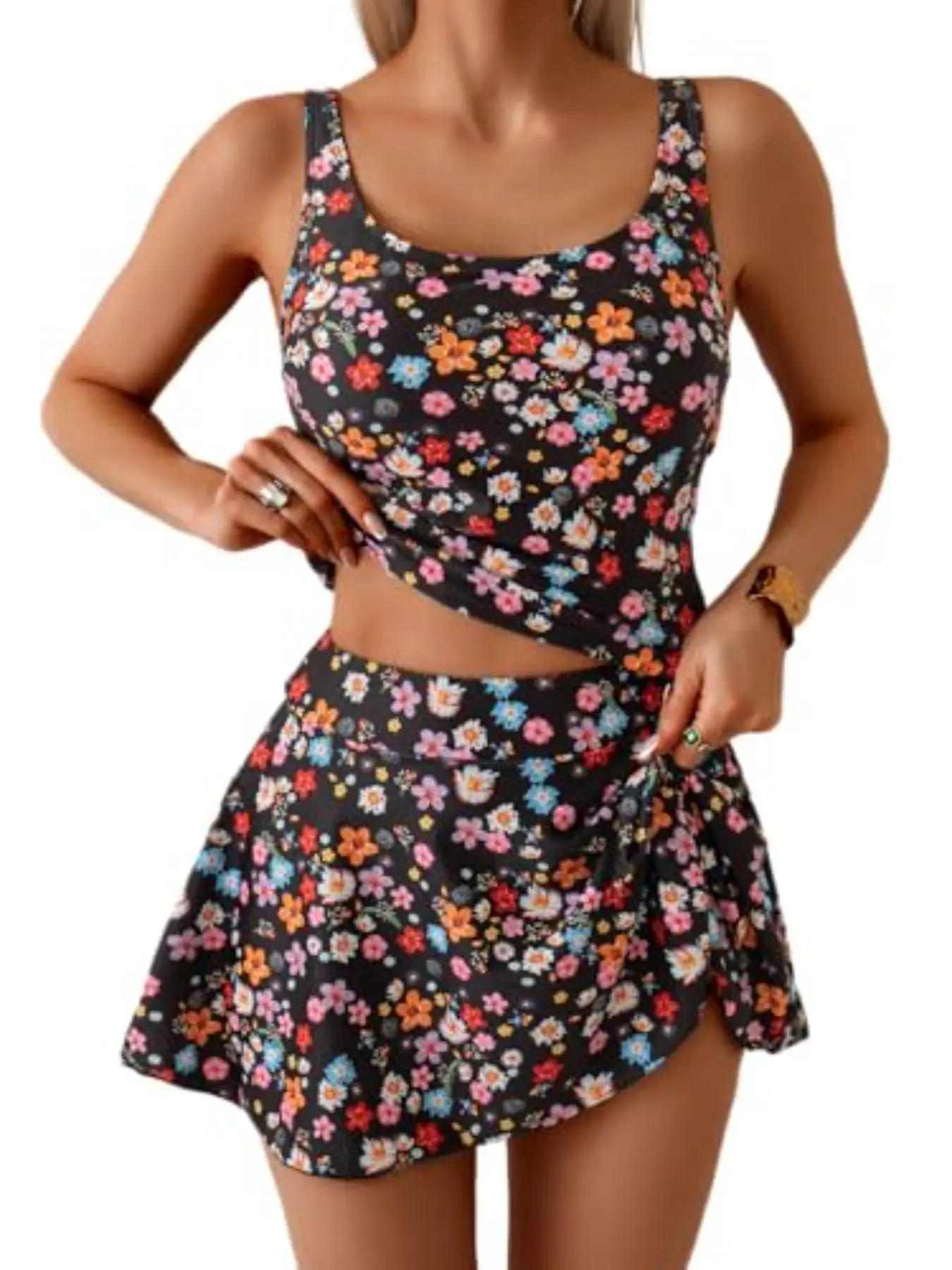 Women's two-piece swimsuit, Swimsuits with skirt, top + swim skirt with adjustable straps and tummy-shaping function, swimwear, Beach Bathing Suit, beach outfit, suitable for swimming, beach vacations, summer outfits