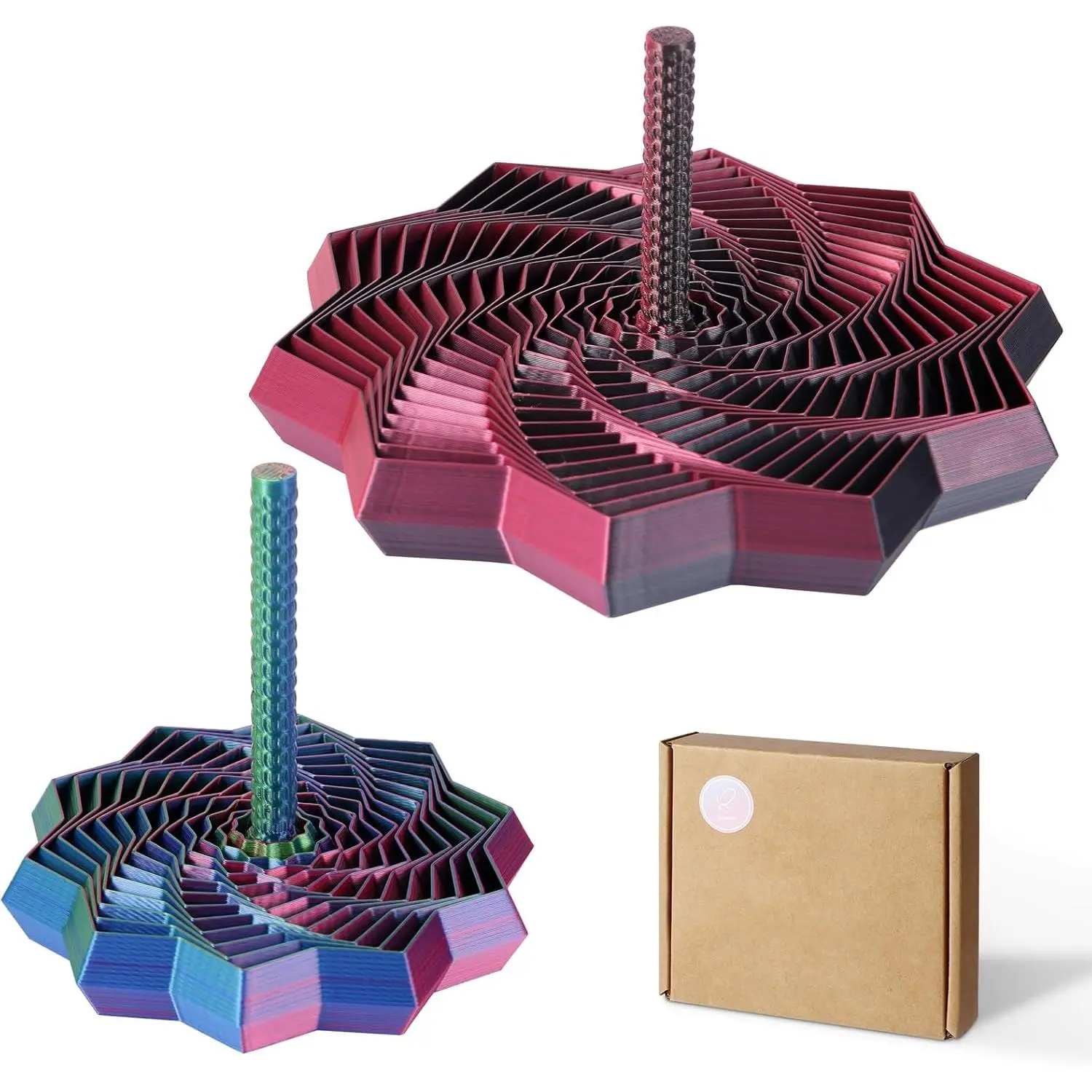 2 Pack 3D Printed Fidget Toys, Hexagon Whirling Spiral Sensory Fidget Star with Handles, Colorful Smooth Expandable Toy for Kids, Teens, Adults, 2 Sizes, ADHD & Stress Relief for Office or Homeworkfidget toys