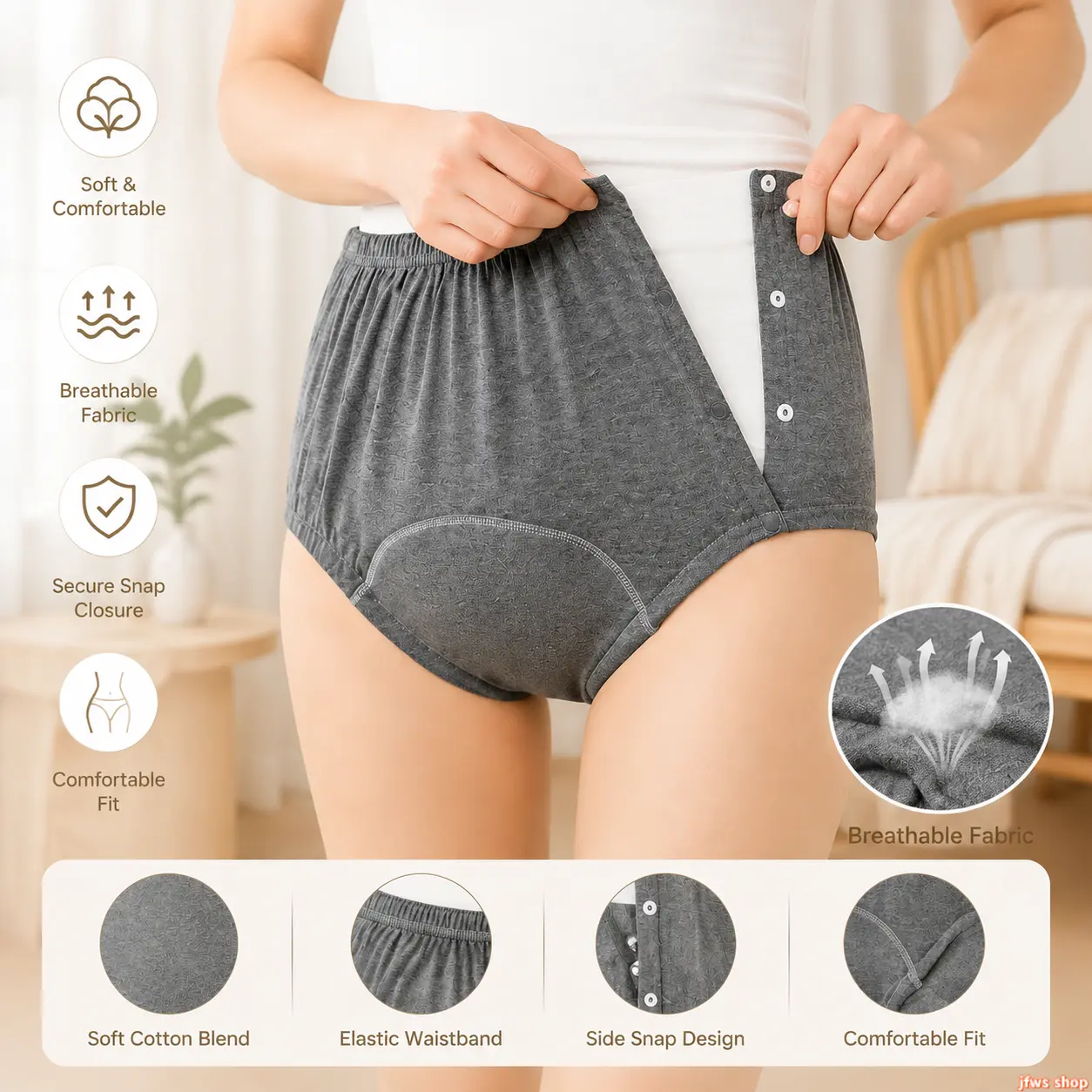 2Pcs Reusable Incontinence Underwear Washable High Absorbency Leakproof Briefs Protective Cotton Panties for Elderly Adults