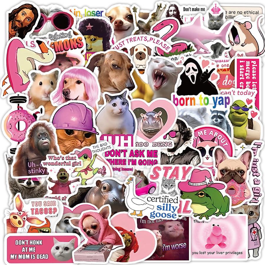 50PCS Funny Pink Stickers Pack, Waterproof Coquette Aesthetic Decals for Planner Hydro Flask Luggage, Kawaii Journaling Supplies for Teens  Decorating everything with these funny pink stickers! Which one is your mood today?