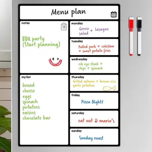 Magnetic Weekly Meal Planner for Refrigerator, Meal Planning and Shopping List Board, Memo Board and Home Plan Announcement Board, Weekly Use, Includes Two Markers