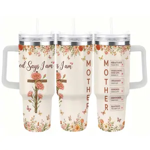 God Says I Am Mother Christian Tumbler for Moms, Faith Floral Cross Cup, Inspirational Christian Mom Gift, Meaningful Mother's Day Gift for Christian Women, Grandma, Prayer Mom