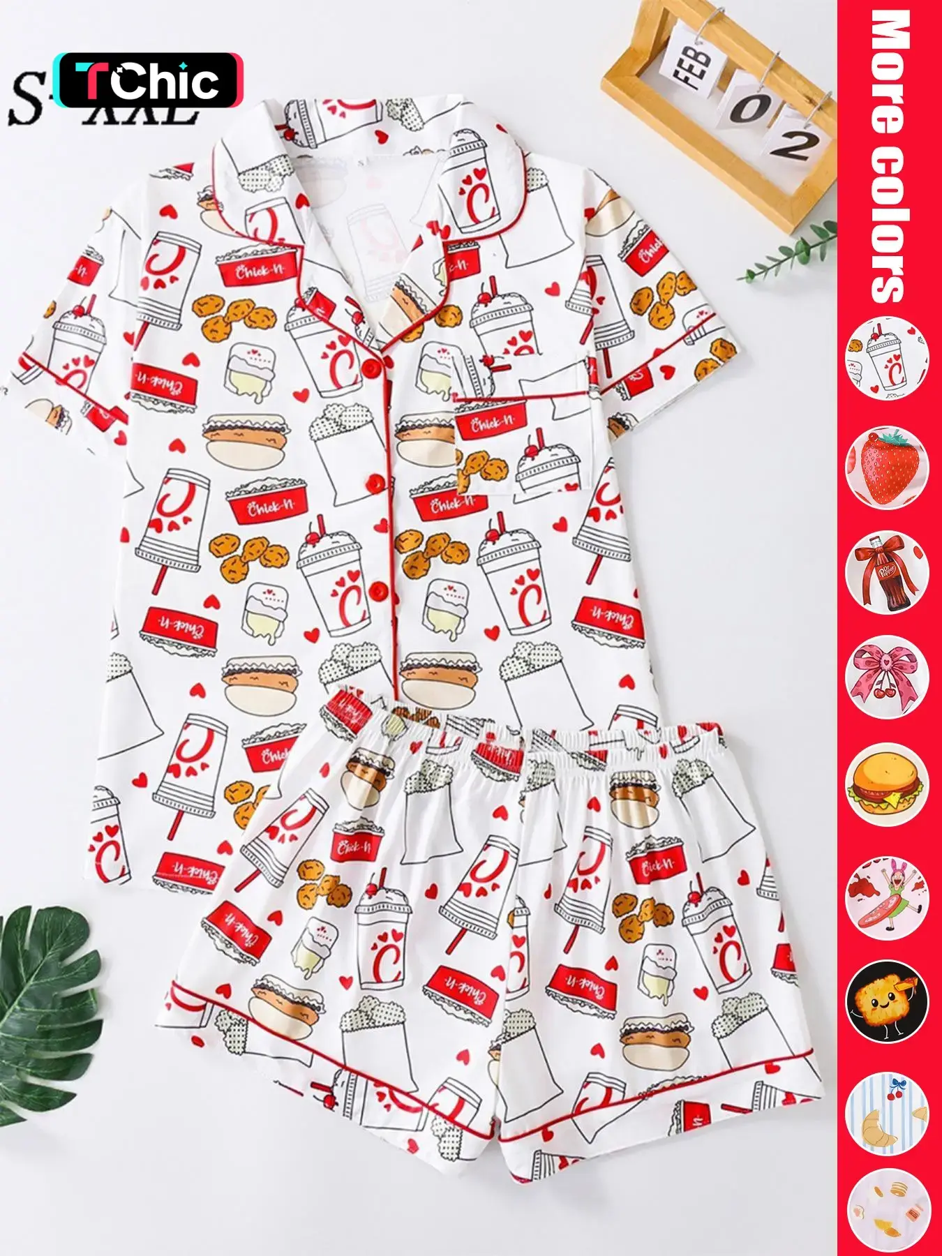 Women's All Over Print Button Front Shirt & Shorts Pyjama Set, Comfort Two-piece Pj Set for Homewear & Loungewear, Women's Sleepwear for All Seasons