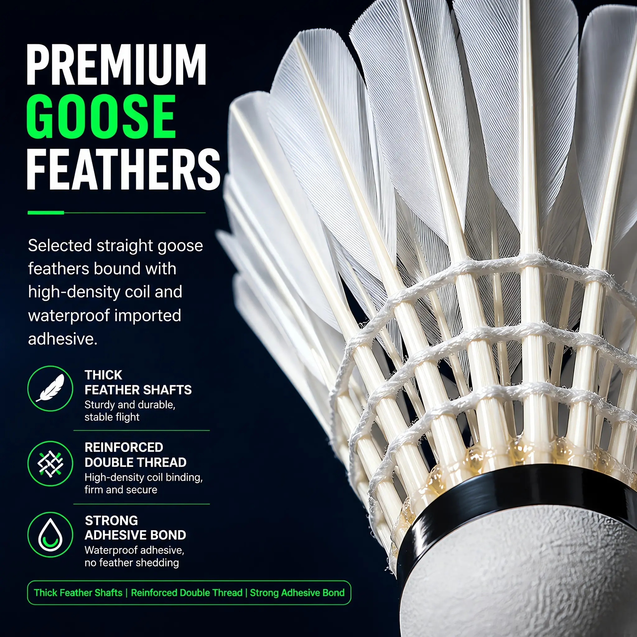 Badminton Shuttlecocks for Training, Speed Grade 77, 12 Per Bucket, Premium Duck Feather, Durable Thick Shaft, Eco-Friendly and Affordable, Badminton Equipment