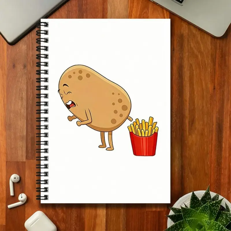 A spiral-bound notebook with a humorous cartoon potato turned into fries cover is a great aid for work and study. It's perfect for recording daily plans, writing a diary, or using as a notepad. It also makes a great gift for graduation, birthdays, and oth