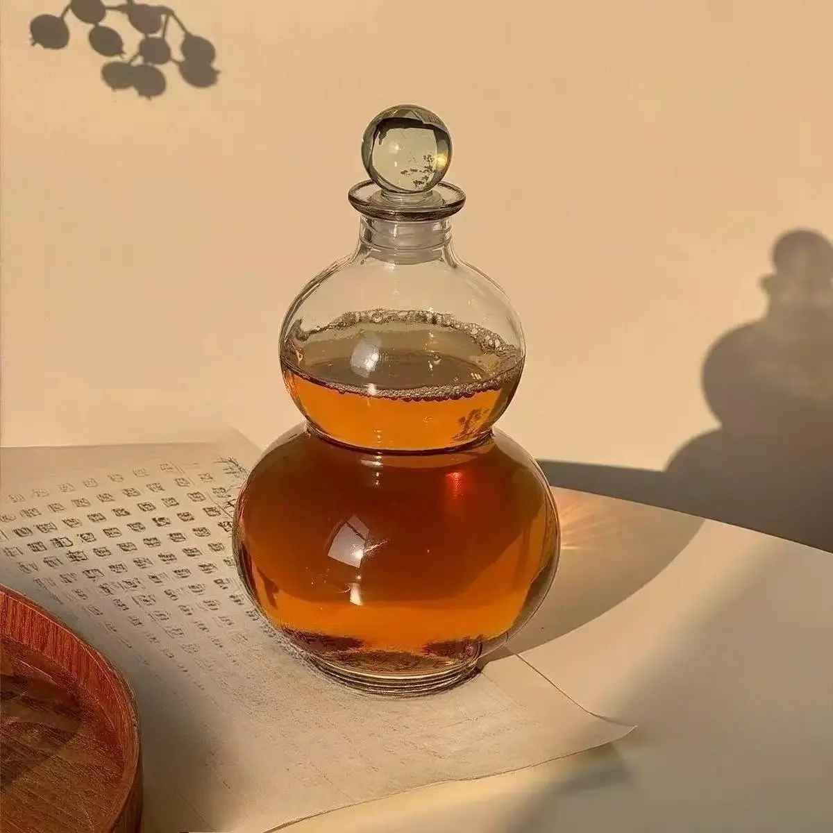 Creative Gourd Design Glass Bottle, Cold Brew Tea Bottle, Transparent Coffee Bottle, Durable Reusable Wine Bottle, High-Quality Glass
