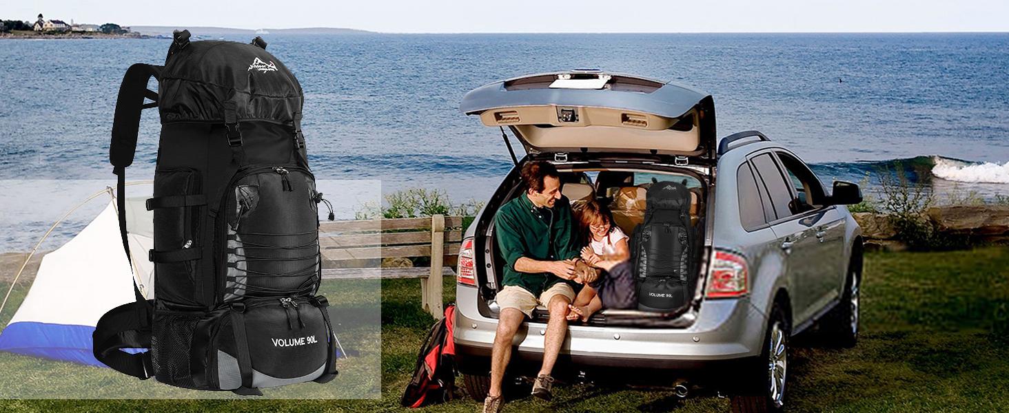 AGS 90L Hiking Backpack, Waterproof Camping Bag with Rain Cover, Lightweight Backpacking Back Pack