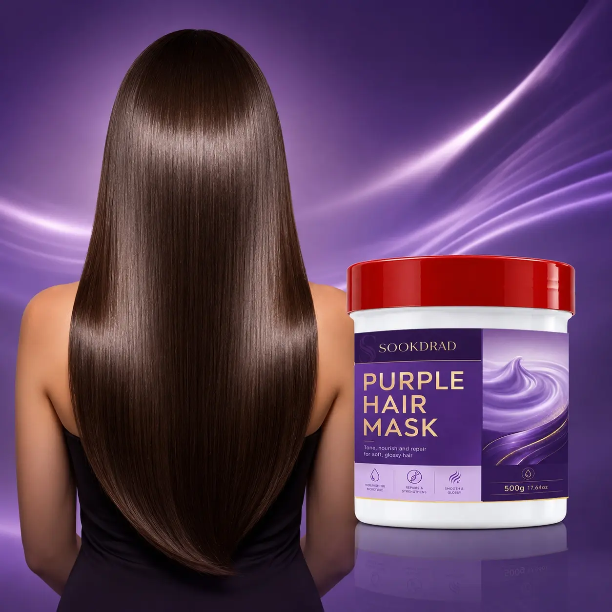 Purple Hair Mask, tone, nourish, repair, smooth and glossy hair, 500g