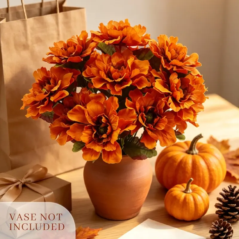 2 Bundle Artificial Marigold Flowers, Decorative Table Centerpiece, Fall Decor for Thanksgiving, Halloween, Wedding, Housewarming