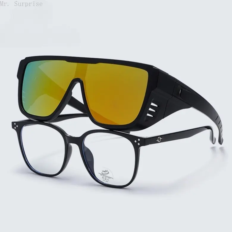 Men’s Sporty Frame Fit Over Prescription Sunglasses, Thick Integrated Single Lens Portable Outdoor Eyewear for Daily Outdoor Use
