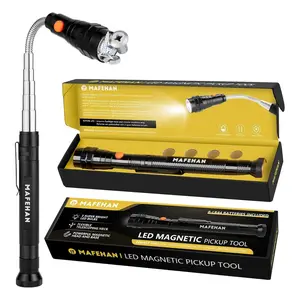 Magnetic Pickup Tool with LED Light, Telescoping Retrieval Tool Extends to 22.5 Inch, Flexible Neck Pickup Magnet for Screws, Bolts, Nuts - Cool Gadgets for Men