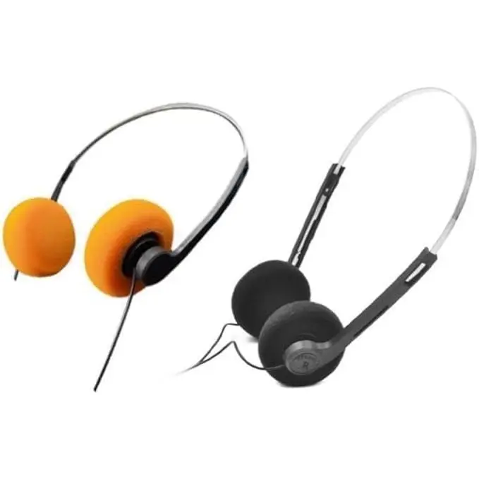 2 count Retro  Ear Headphones, Wired Stereo Headphones, Headphone, Lightweight Portable Headphone with Adjustable Headband, Cassette Player, Over-Ear (Orange and Black)
