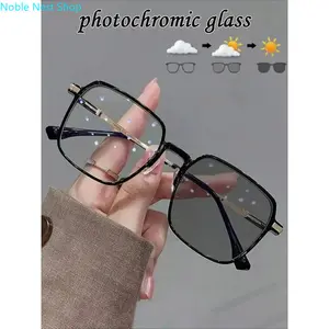 2026 New Unisex Square Photochromic Anti Blue Light Eyeglasses, Trendy Alloy Frame UV400 Light Sensitive Color Changing Protective Glasses for Gaming Screen Work & Outdoor Driving
