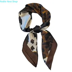 Elegant Leopard Print Satin Square Scarf Versatile Lightweight Head Neck Wrap Boho Style Thin Fabric Bandana Fashion Women's Hair Accessory All-Season Casual Daily Summer Styling