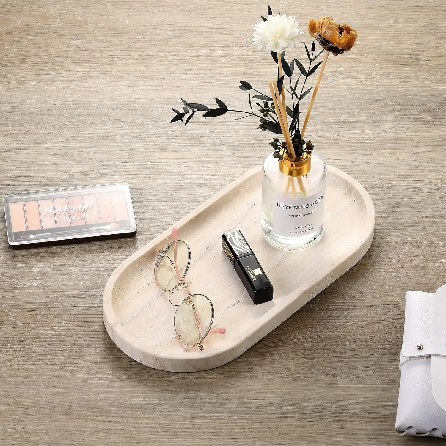 12"x6" Vanity Decorative Marble Tray for Countertop, Catchall Tray for Perfume, Candles, Jewelry Dish Tray