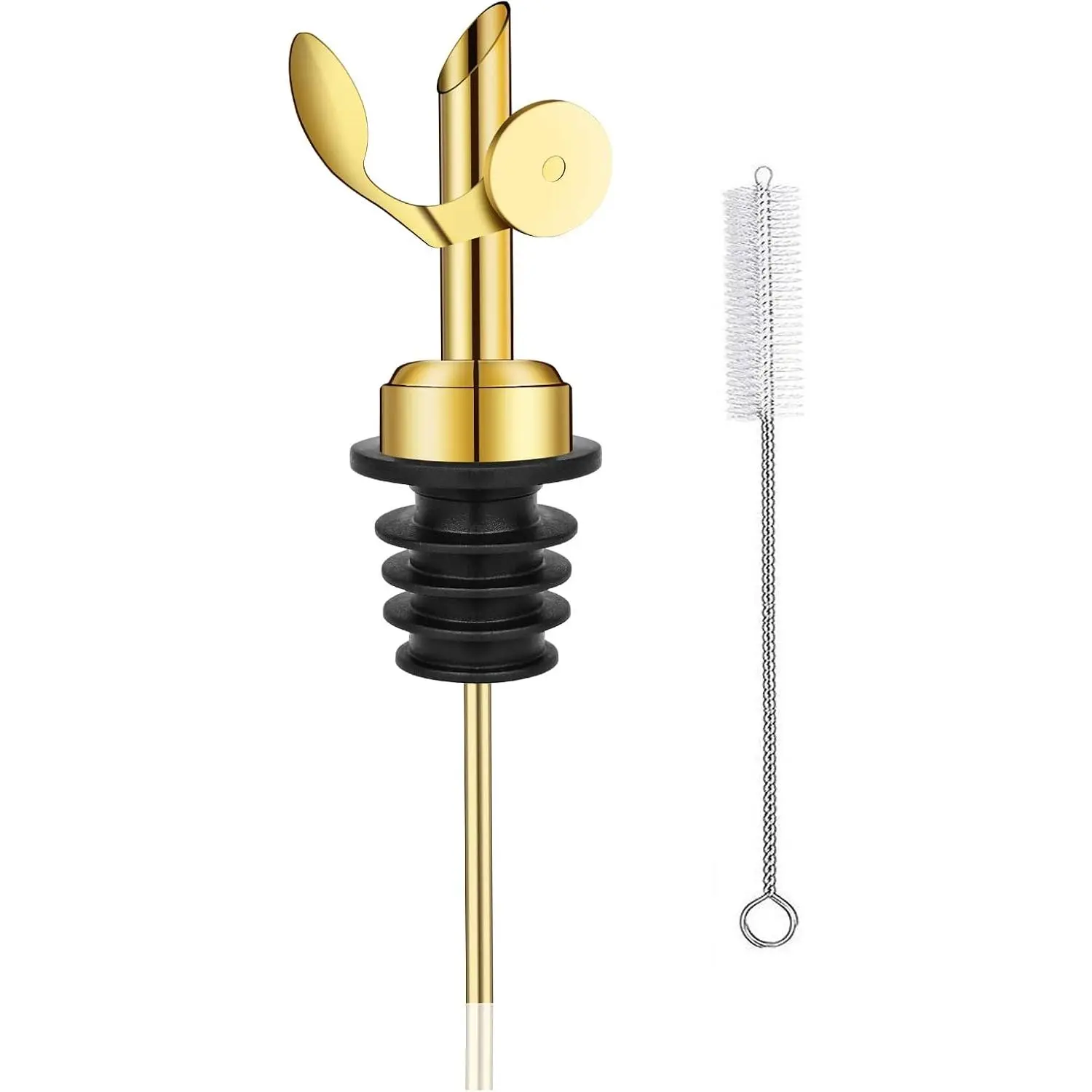Weighted Stainless Steel Bottle Pourers, Auto Flip Feature Self Closing Olive Oil Dispenser Spout with 1 Cleaning Brush,  Pour Spouts for Pours Liquid, Olive Oil, ()