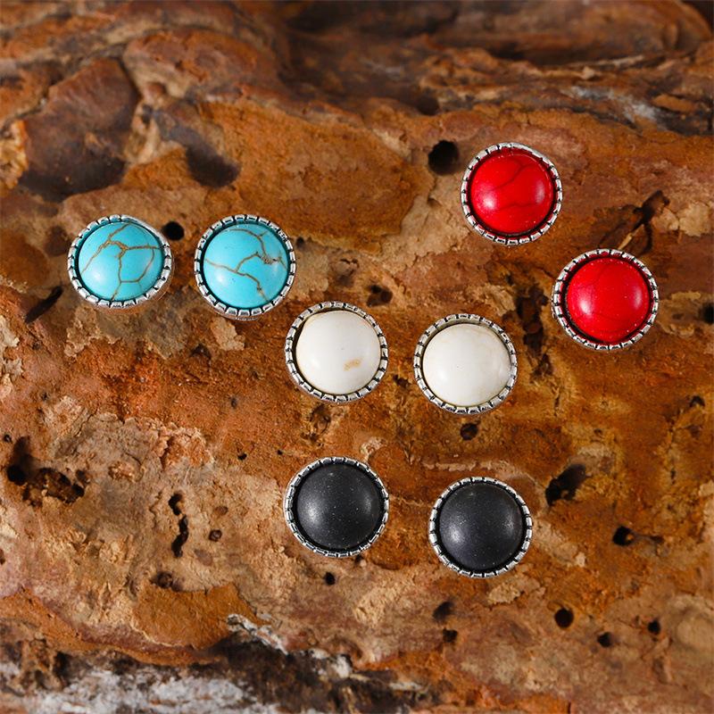 Vintage Turquoise Stud Earrings Set of 4 Pairs for Women Stackable Jewelry for Daily Wear Work Travel