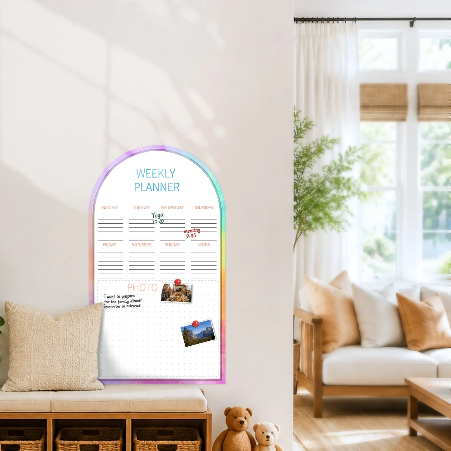 Weekly Planner Whiteboard, Arc Design Self-Adhesive, Easy Writing and Erasing, Simple Installation, Ideal for Scheduling and Meetings