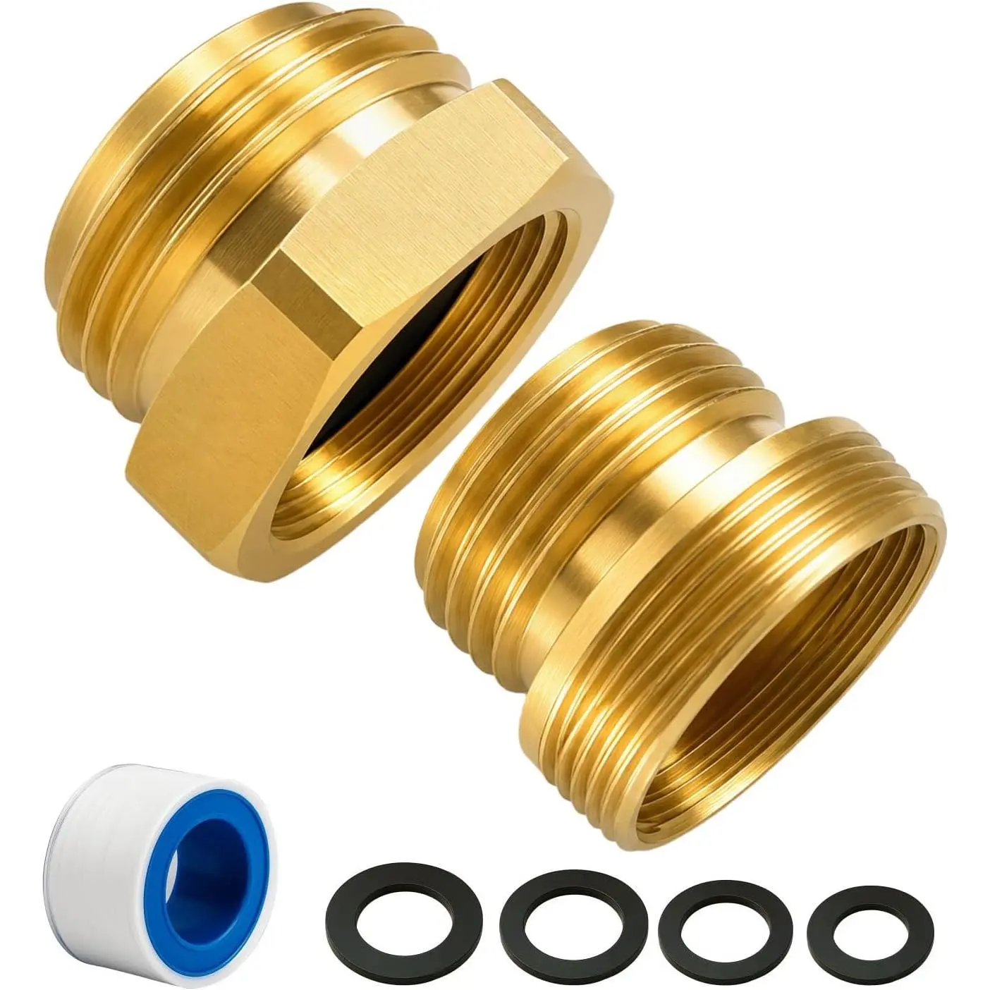 Brass Faucet Adapter Kit and Shower Hose Adapter, Shower  to Garden Hose Adapter for Sink Faucet, G1/2" Female, 55/64"-27 Female, 15/16"-27 Male to 3/4" GHT Male, with Washers and PTFE Tape