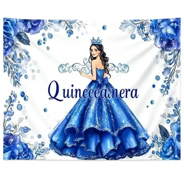1pc Blue Princess Quinceanera Polyester Banner -  Multipurpose Indoor-Outdoor Home Decor, Hangable Decorative Anniversary Backdrop , No Power Needed Party Ornament