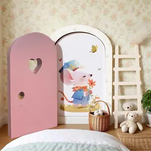Fairy Door for Wall - Wood Cartoon Fairy House, Whimsical Decorative Entrance with Artistic Detail, Holiday Party Supplies, Home Dorm Apartment Decor for Playrooms