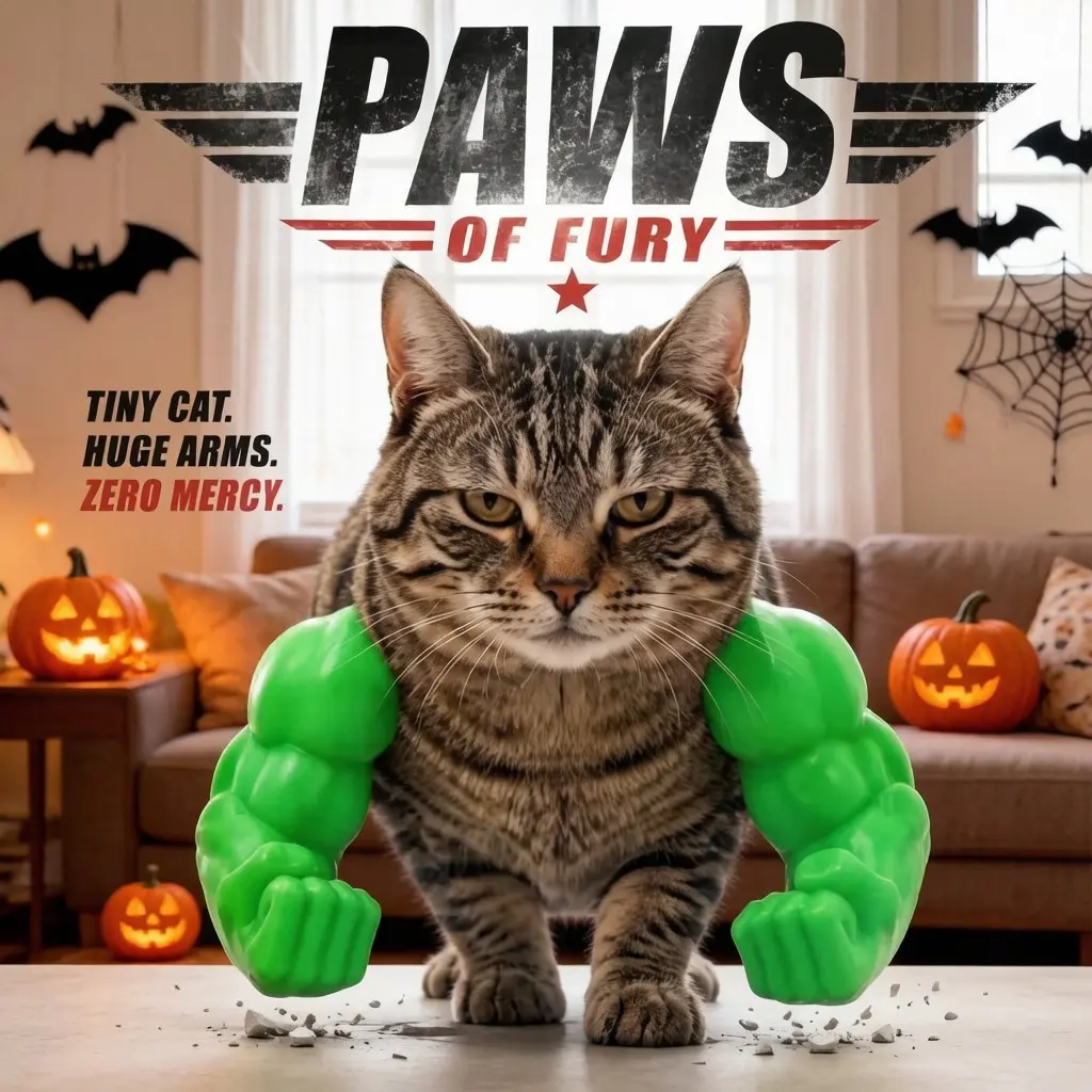 Halloween-Themed Cat Costume, Giant Arm, 3D Printed, Playful Design, Funny Prank Toy, No Battery, Medium Size, Marvel Theme