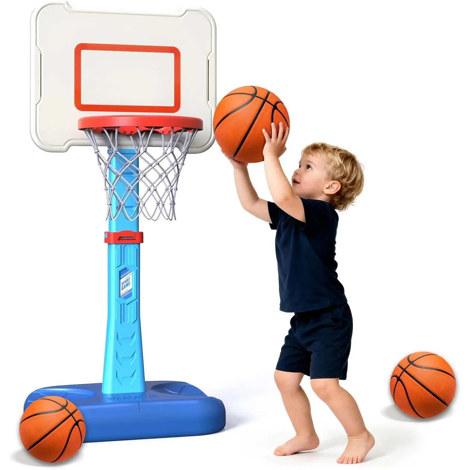 Adjustable Kids Basketball Hoop Indoor & Outdoor for Ages 1-3, Mini Basketball Hoop Set with 3 Balls - Perfect Christmas Birthday Sport Toys Gifts for Baby Boys Girls