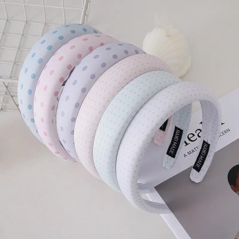 Mini Polka Dot Padded Sponge Wide Headband Pastel Soft Fabric Hair Hoop Women Sweet Daily Makeup Hair Accessory