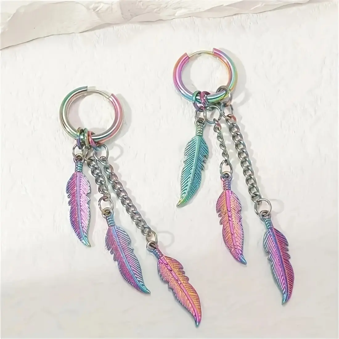 Women's Polyester Bohemian Feather Earrings - Multicolor Tassel-Flow Statement Earrings, Lightweight Hippie Festival Costume Jewelry, Unique Gift for Coachella, Beach Vacation